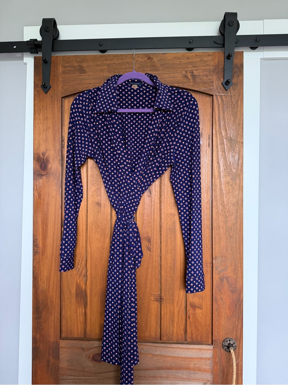 Tommy Hilfiger Navy Polka-Dot Tie-Front Midi Dress